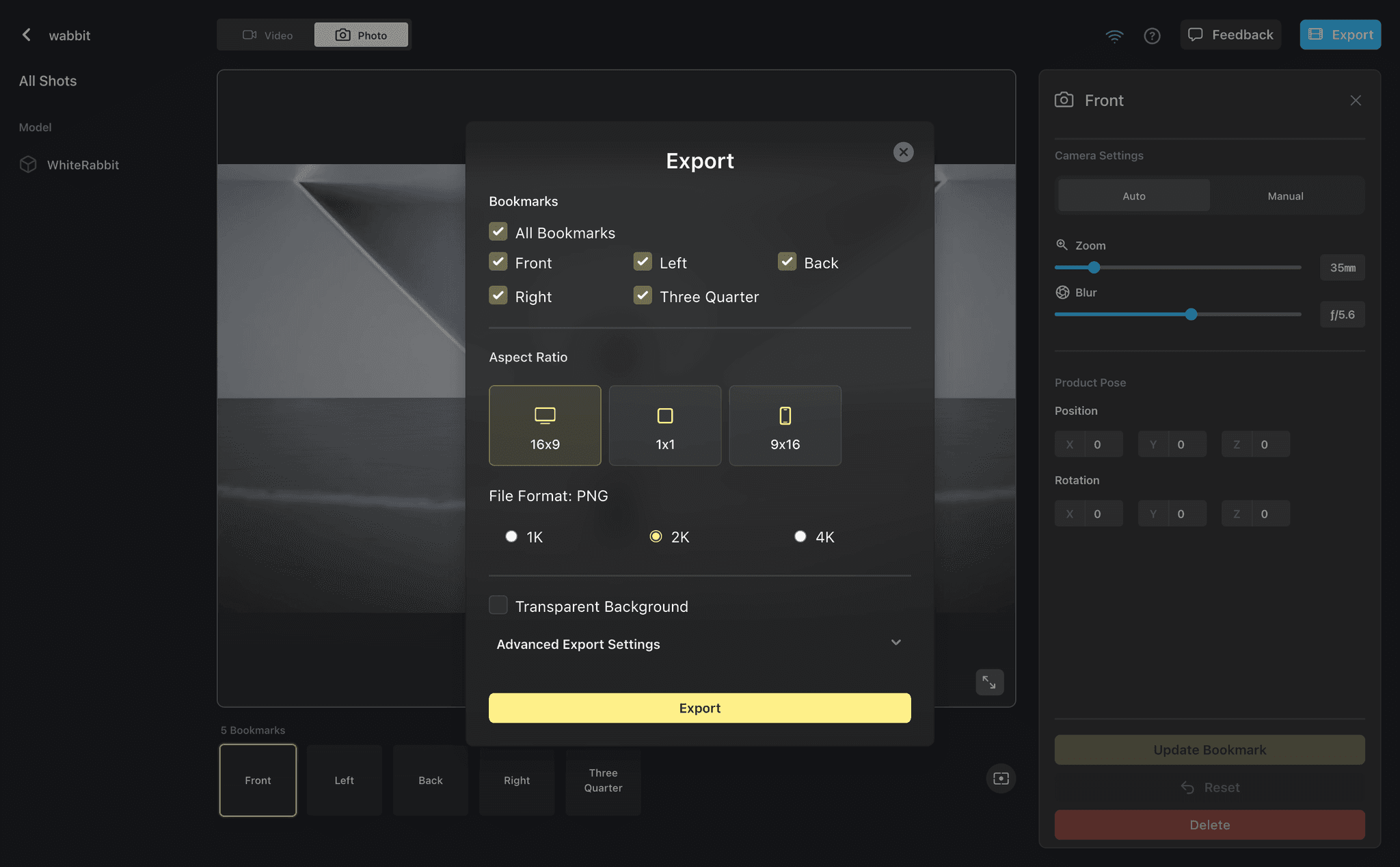 v2 studio export page